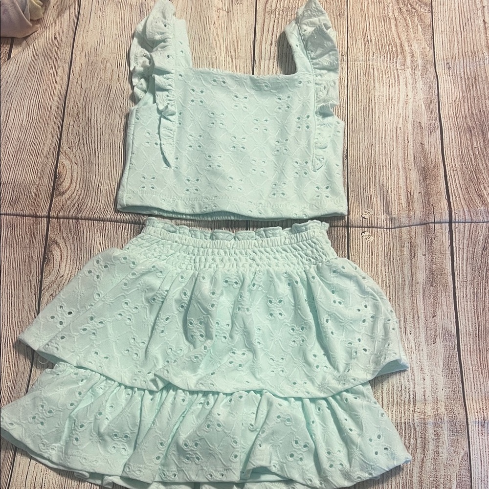 btween Light Blue Ruffled Top and Skirt Set like new